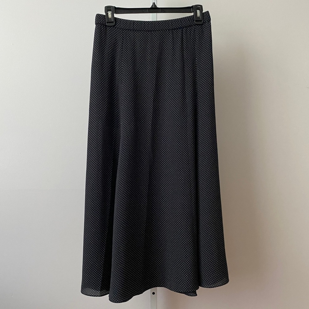 Liz Claiborne S Black Polka Dot Midi Skirt Chiffon Flowy A-Line Career Classic - Picture 6 of 6